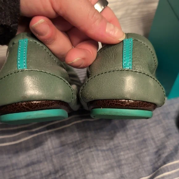 Pacific Green Leather Tieks Ballet Flats - Picture 2 of 7